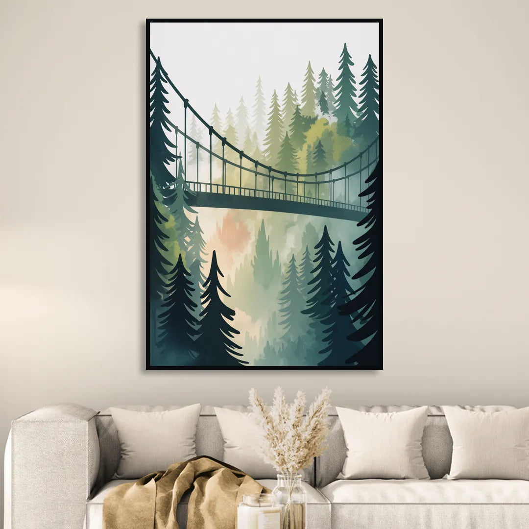 Capilano Suspension Bridge Living Room - Black Canvas Wall Art