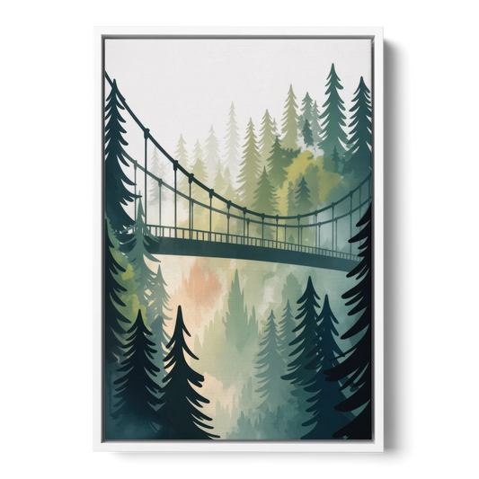 Capilano Suspension Bridge - White Framed Canvas Wall Art - Front