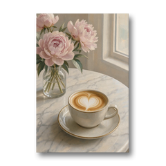 Cappuccino Heart with Blush Peonies for the Kitchen - Canvas Wall Art - Front