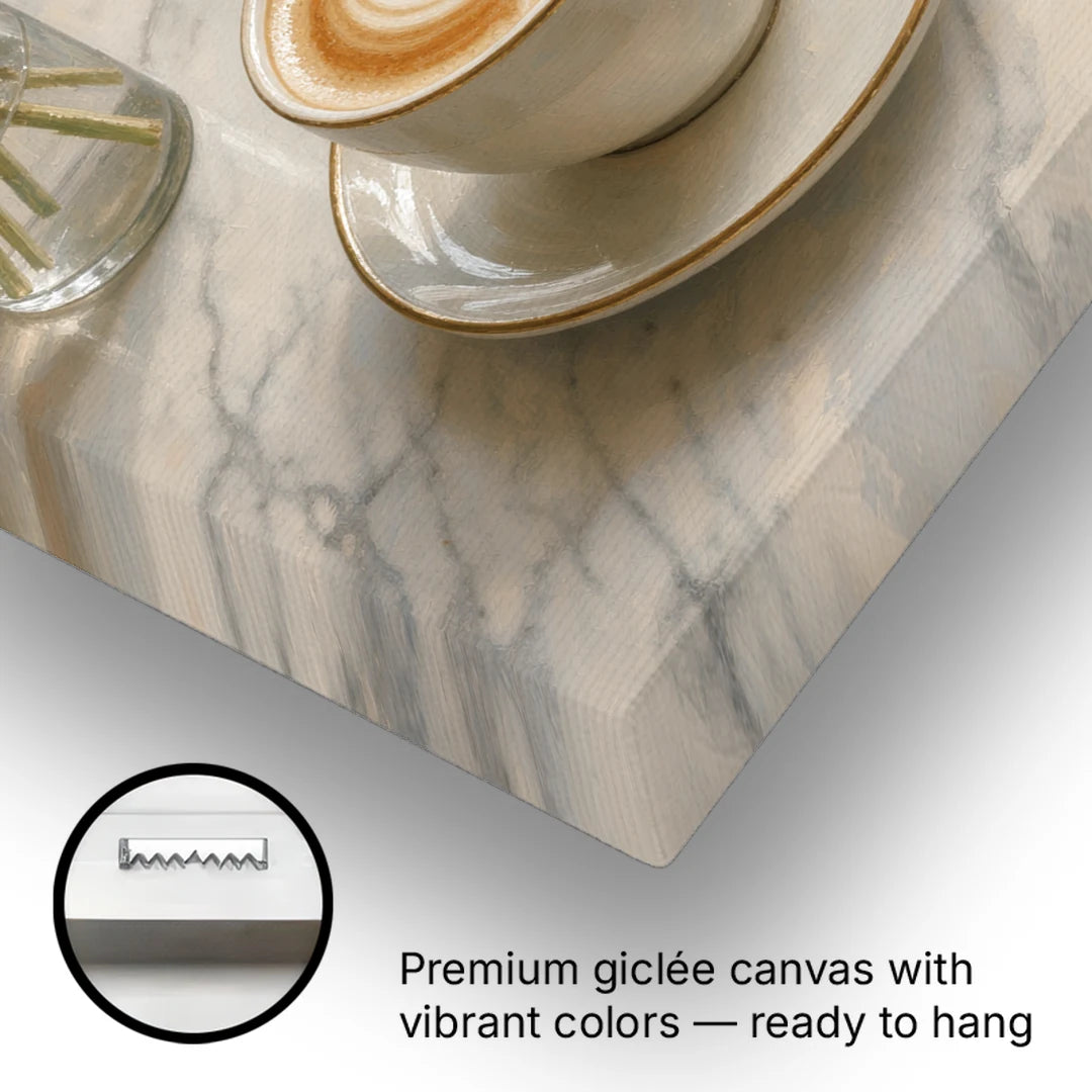 Cappuccino Heart with Blush Peonies - Canvas Wall Art - Gallery Wrap Corner