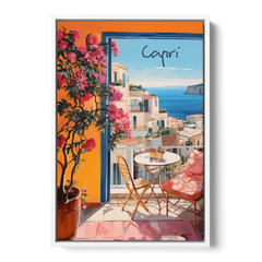 Capri Painting of a Bougainvillea Balcony - White Framed Canvas Wall Art - Front