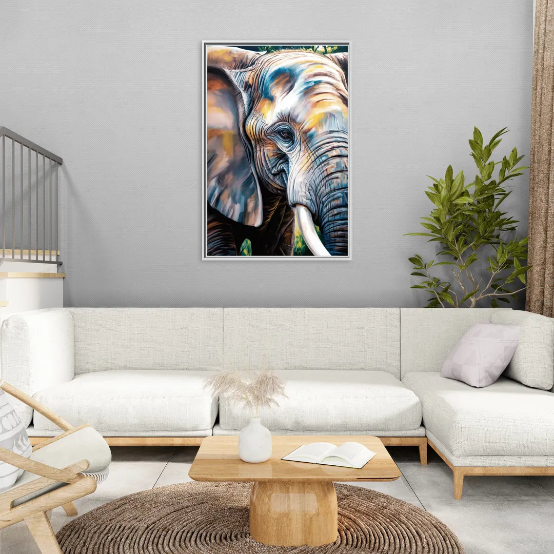 Captivating Elephant Eye Close-Up - Living Room White Frame Canvas