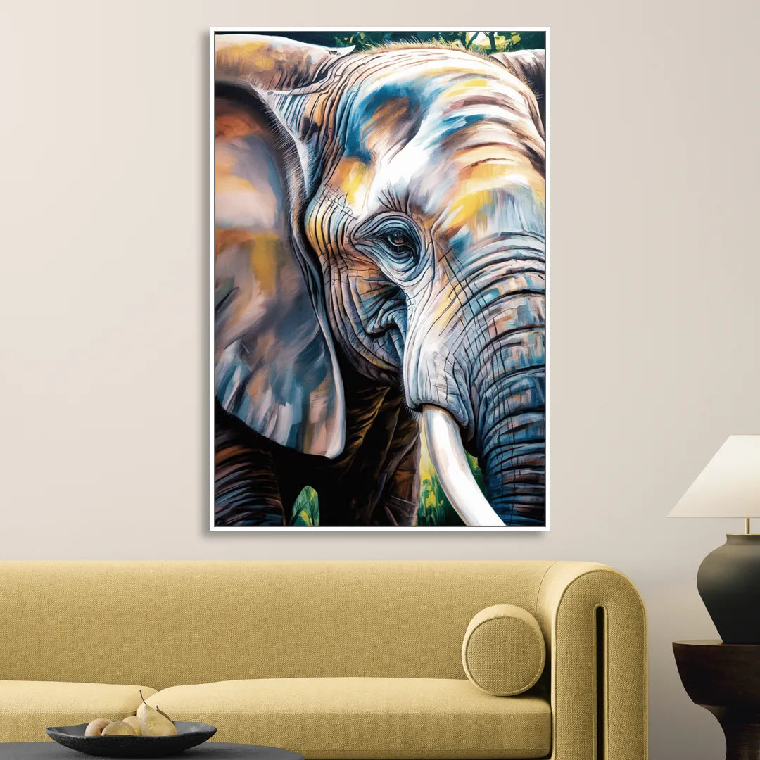 Captivating Elephant Eye Close-Up Living Room - White Canvas Wall Art