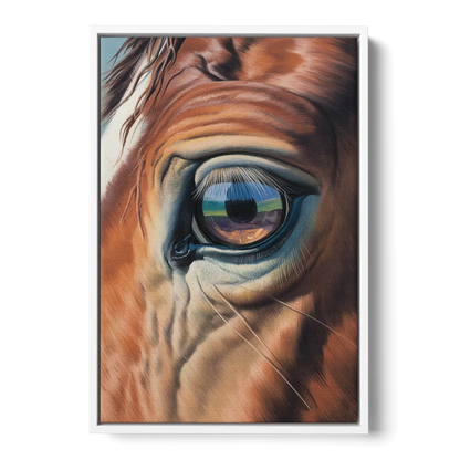 Captivating Horse Eye Close-Up Front - White Canvas Wall Art