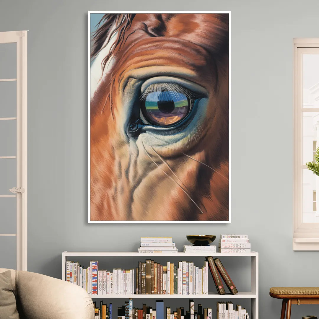 Captivating Horse Eye Close-Up Sitting Room - White Canvas Wall Art
