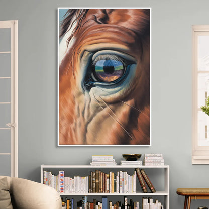 Captivating Horse Eye Close-Up Sitting Room - White Canvas Wall Art