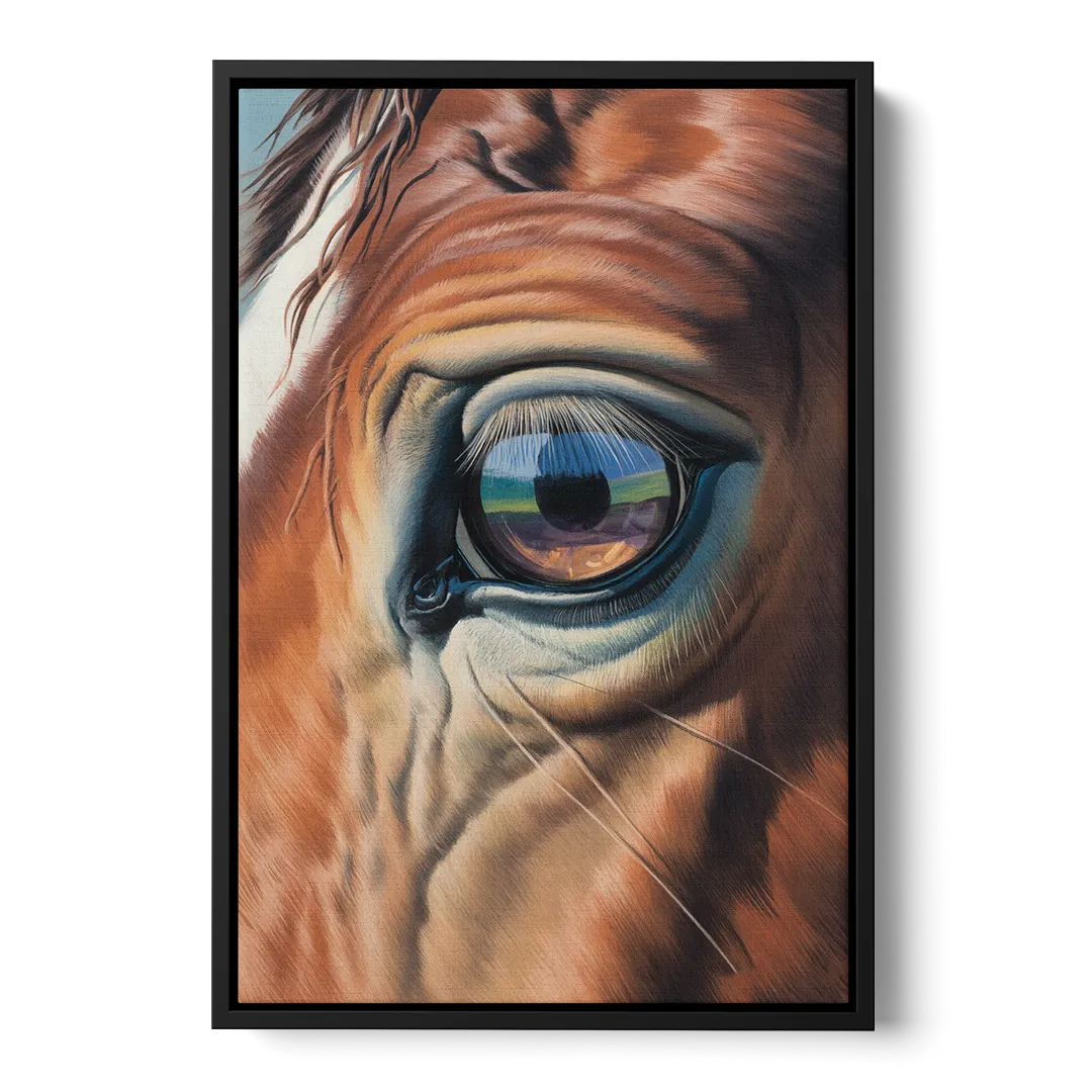 Captivating Horse Eye Close-Up Front - Black Canvas Wall Art