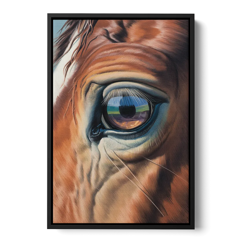 Captivating Horse Eye Close-Up Front - Black Canvas Wall Art
