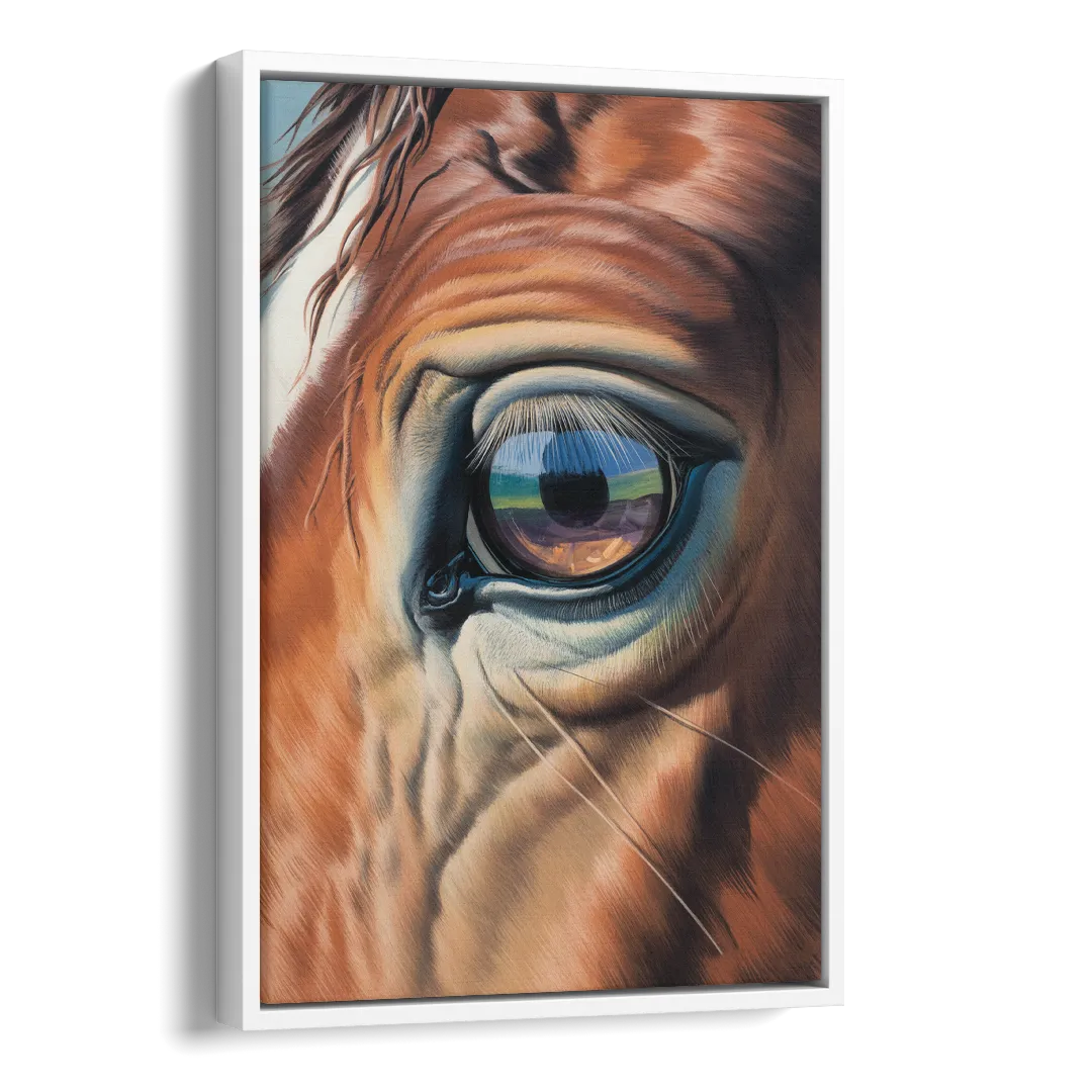 Captivating Horse Eye Close-Up Side - White Canvas Wall Art