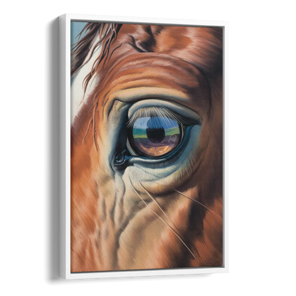 Captivating Horse Eye Close-Up Side - White Canvas Wall Art