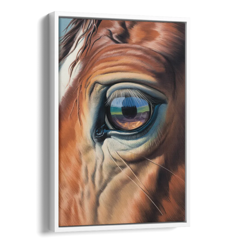 Captivating Horse Eye Close-Up Side - White Canvas Wall Art