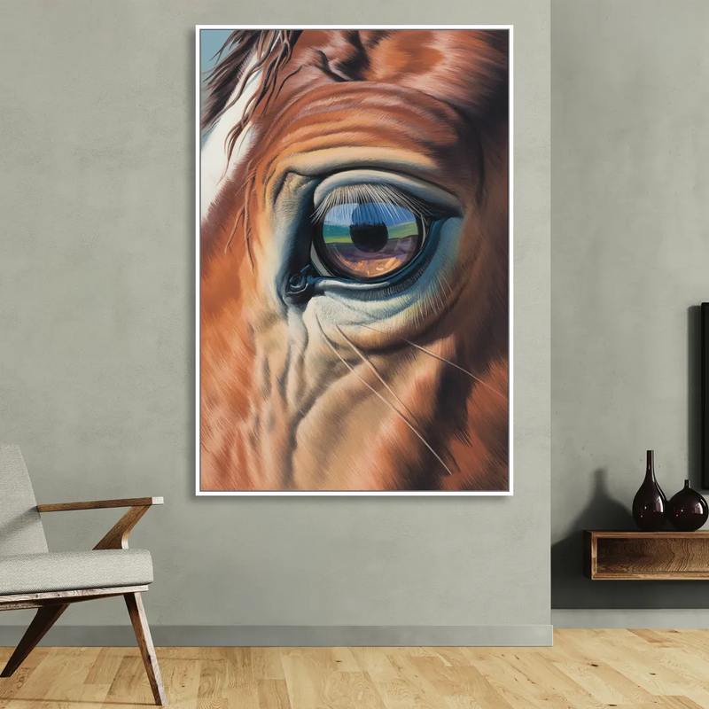 Captivating Horse Eye Close-Up Living Room - White Canvas Wall Art