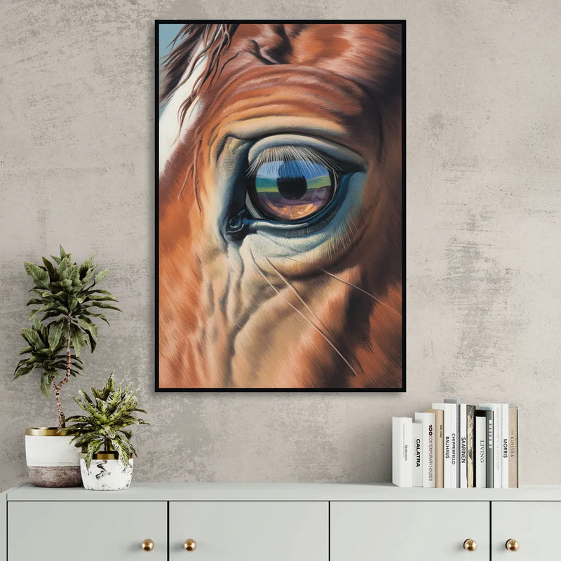 Captivating Horse Eye Close-Up Sitting Room - Black Canvas Wall Art