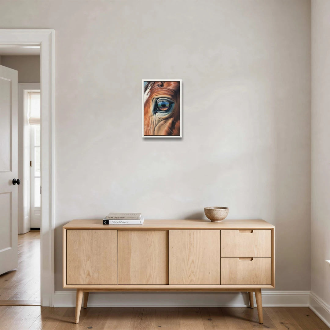 Captivating Horse Eye Close-Up - White Framed Canvas Wall Art - Coffee Table - 12x18