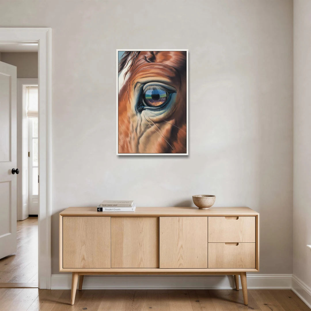 Captivating Horse Eye Close-Up - White Framed Canvas Wall Art - Coffee Table - 24x36