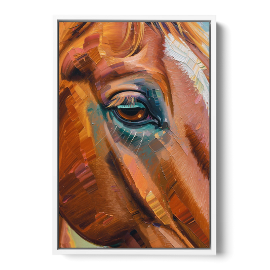 Captivating Horse Eye Close-Up - White Framed Canvas Wall Art - Front