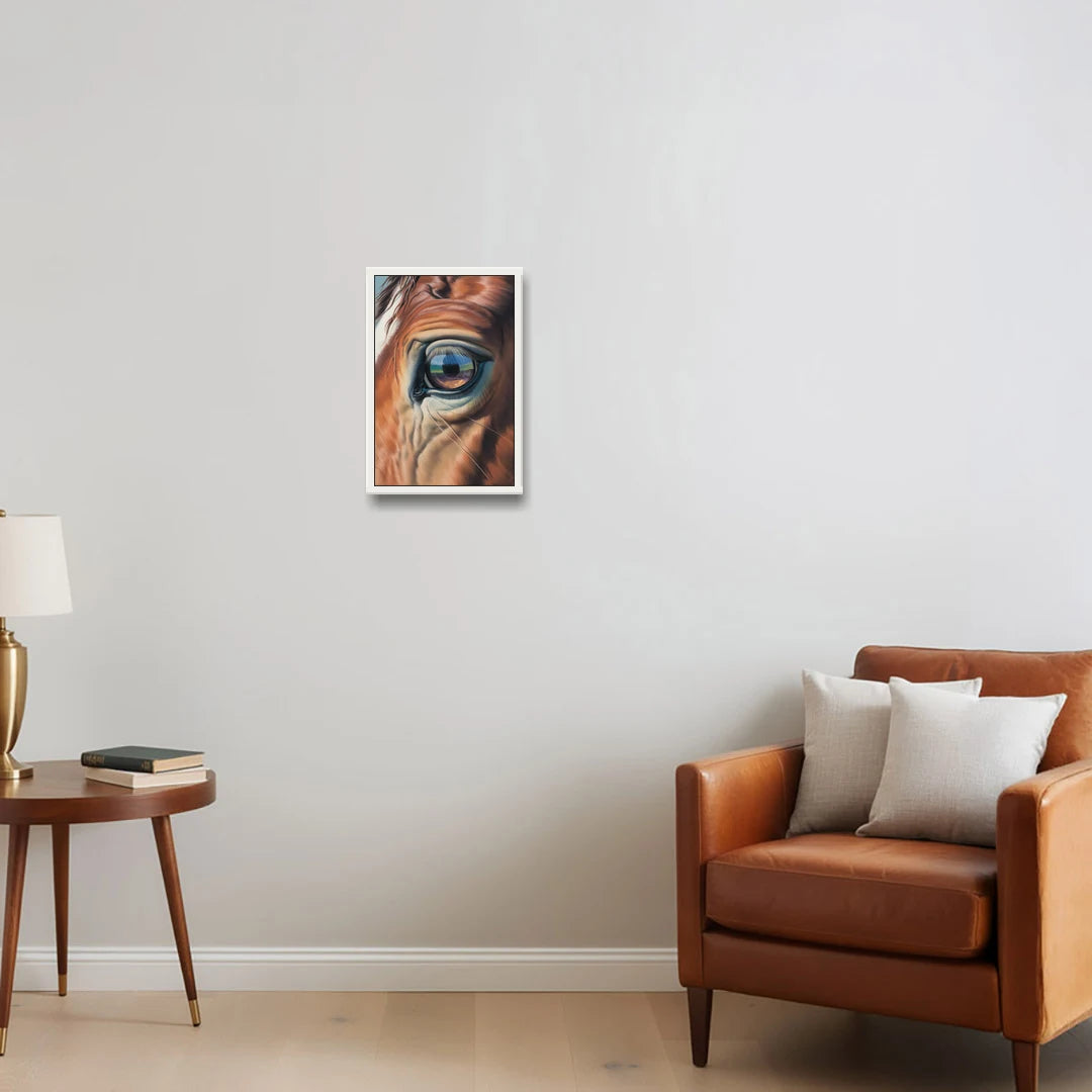 Captivating Horse Eye Close-Up - White Framed Canvas Wall Art - Sofa - 12x18