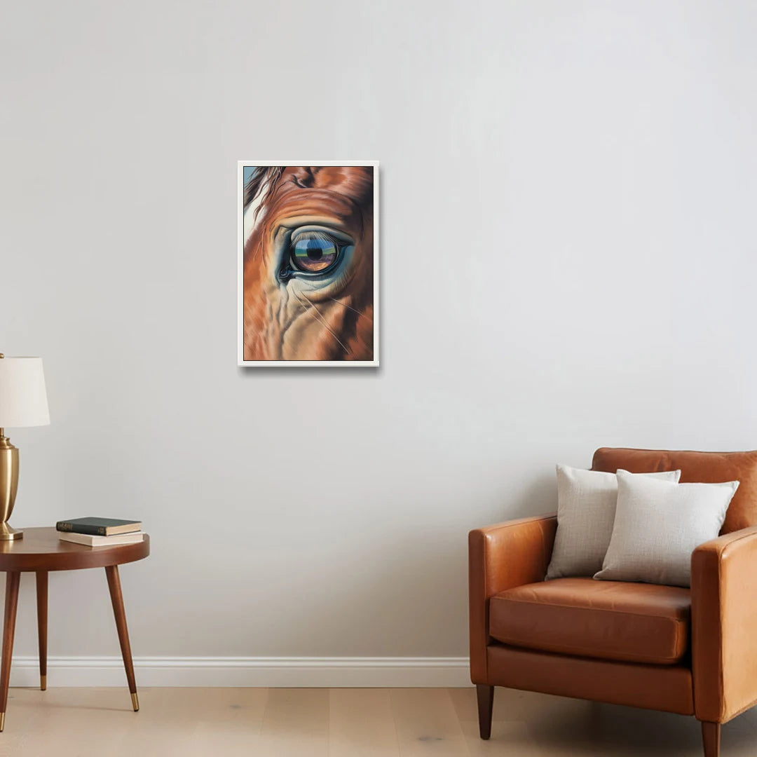 Captivating Horse Eye Close-Up - White Framed Canvas Wall Art - Sofa - 16x24