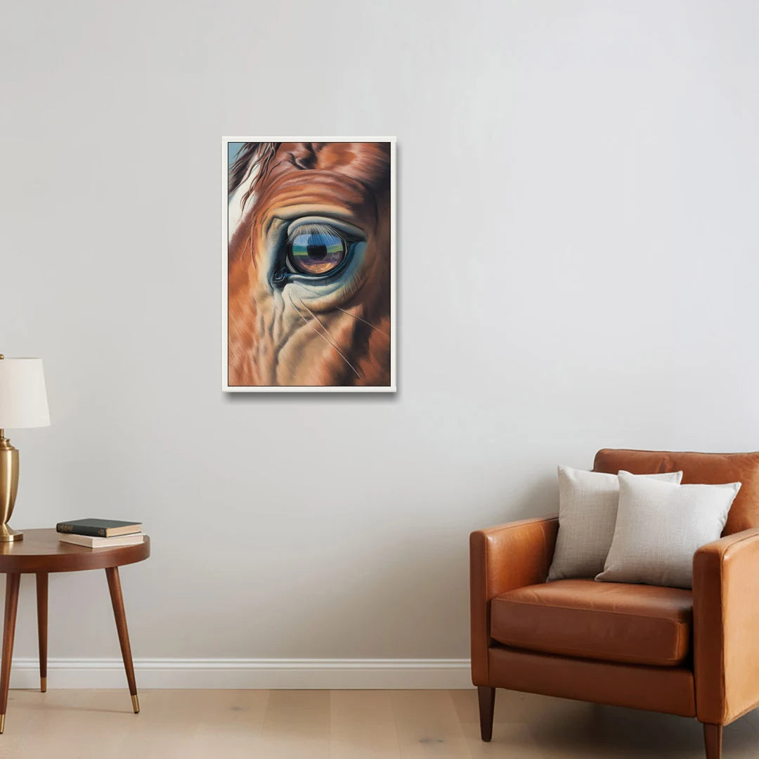 Captivating Horse Eye Close-Up - White Framed Canvas Wall Art - Sofa - 20x30
