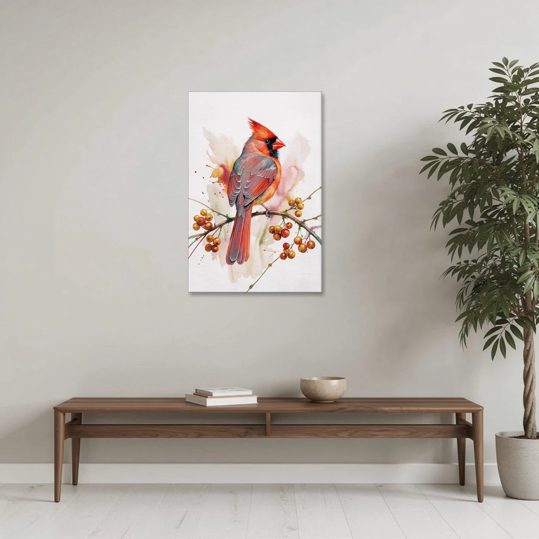 Cardinal Art Print with Bittersweet Vine - Canvas Wall Art - Coffee Table - 24x36