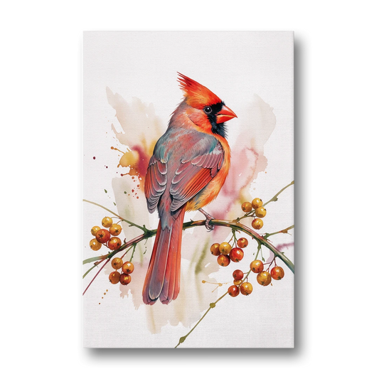Cardinal Art Print with Bittersweet Vine - Canvas Wall Art - Front