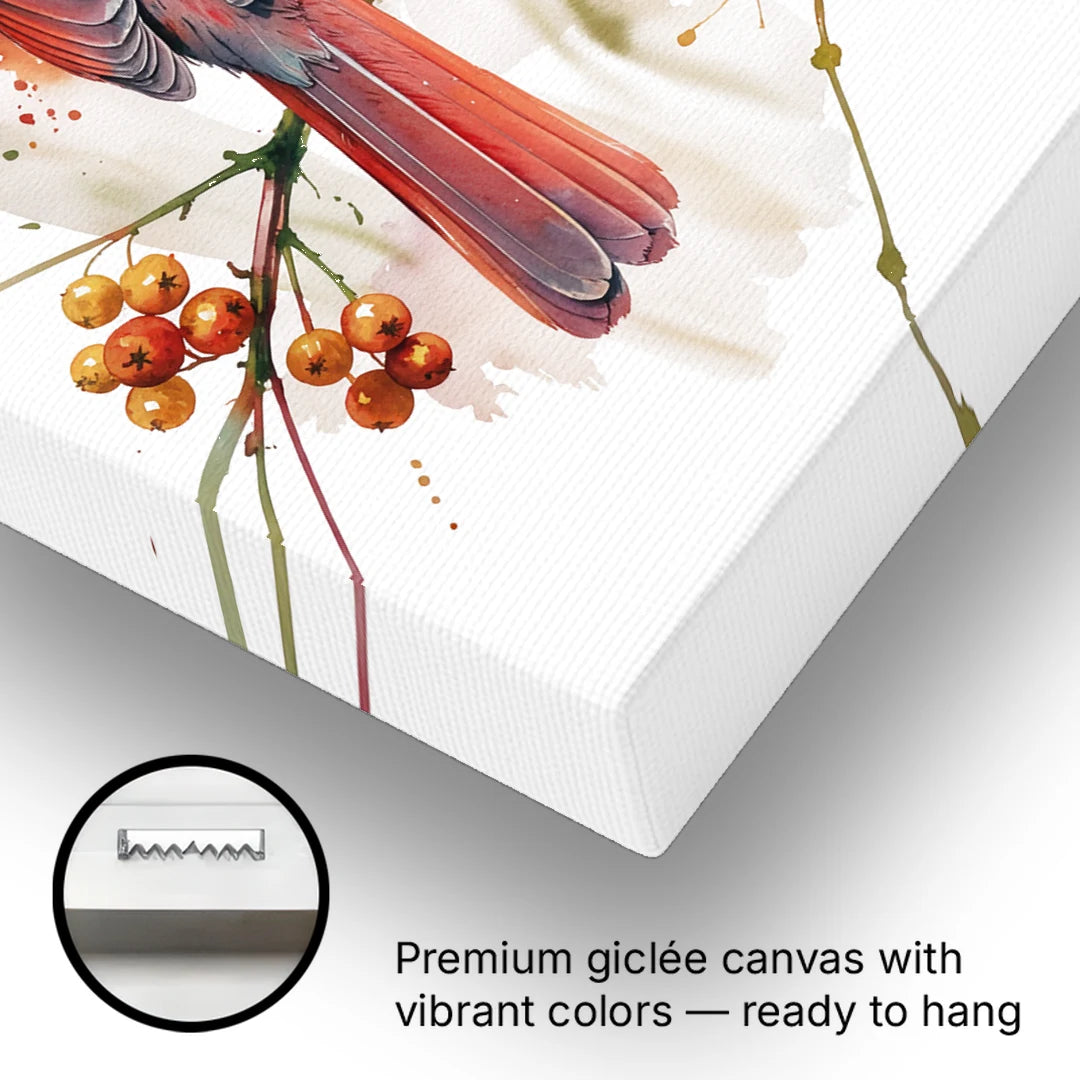 Cardinal Art Print with Bittersweet Vine - Canvas Wall Art - Gallery Wrap Corner