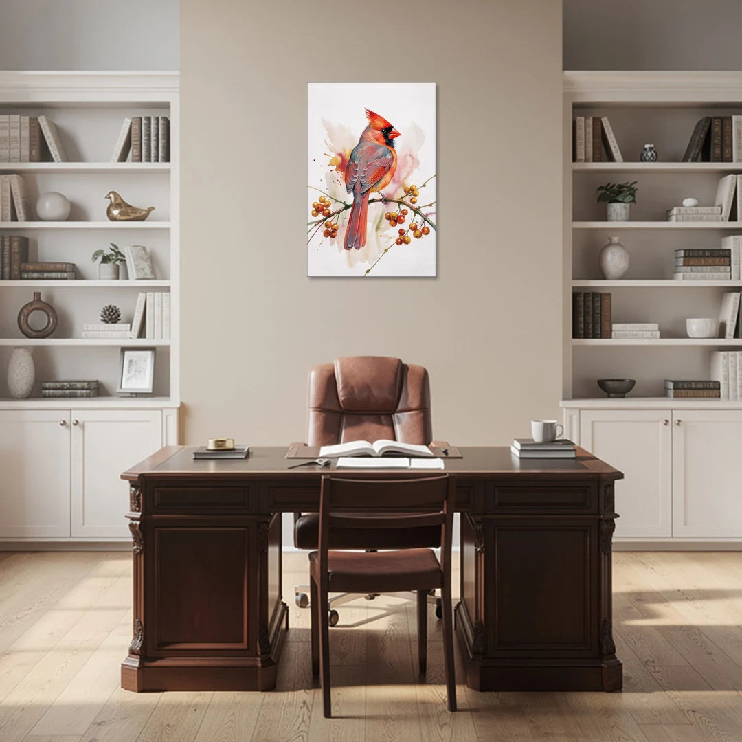Cardinal Art Print with Bittersweet Vine - Canvas Wall Art - Office - 24x36