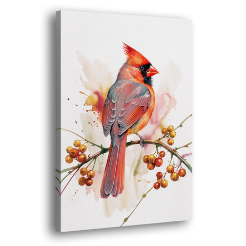 Cardinal Art Print with Bittersweet Vine - Canvas Wall Art
