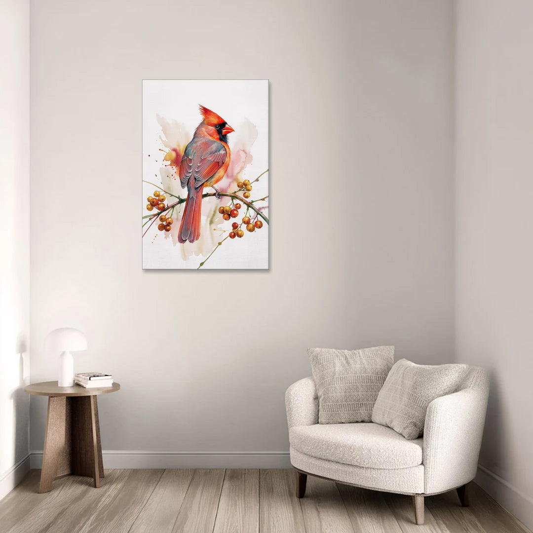 Cardinal Art Print with Bittersweet Vine - Canvas Wall Art - Sofa - 24x36