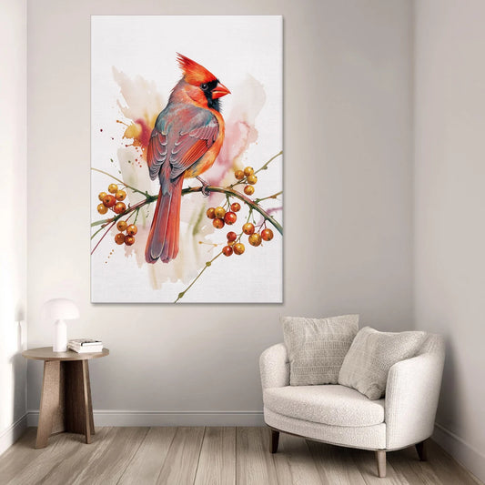 Cardinal Art Print with Bittersweet Vine - Canvas Wall Art - Sofa - 40x60