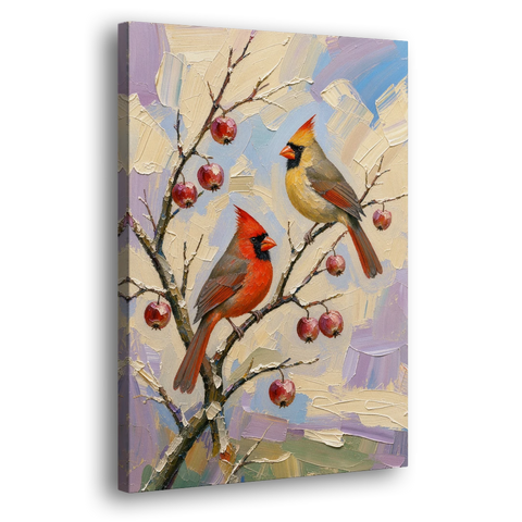 Cardinal Canvas Pair on Crabapple - Canvas Wall Art - Side