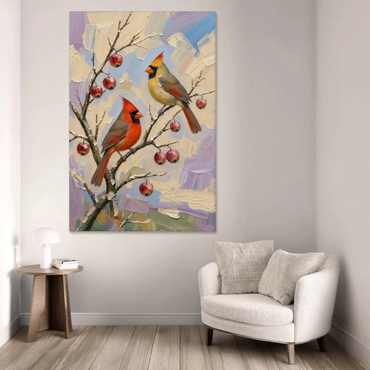 Cardinal Canvas Pair on Crabapple - Canvas Wall Art - Sofa - 40x60