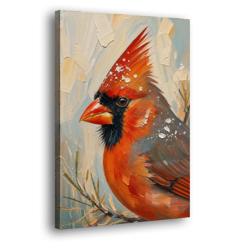 Cardinal Profile with Snow-Dusted Crest - Canvas Wall Art - Side