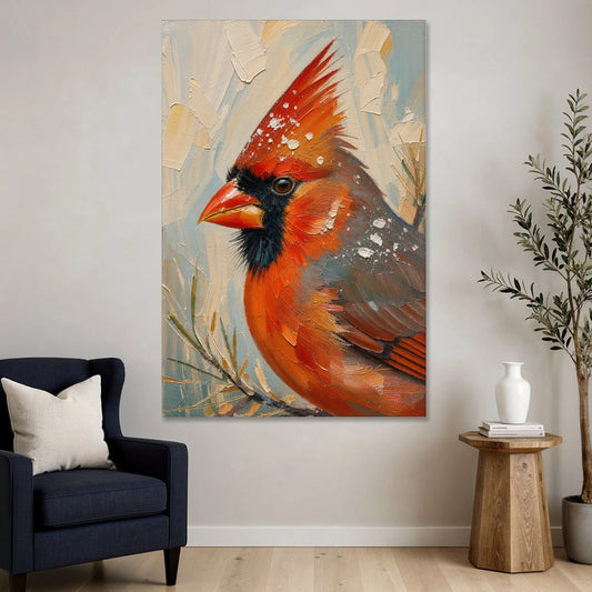 Cardinal Profile with Snow-Dusted Crest - Canvas Wall Art - Sofa - 40x60