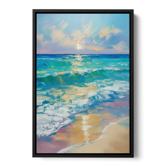 Caribbean Turquoise Gradient - Black Framed Canvas Wall Art - Front