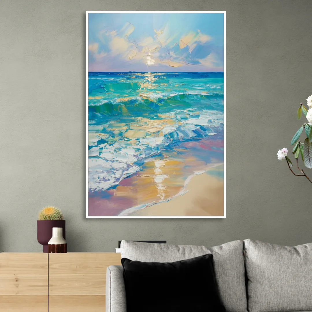Caribbean Turquoise Gradient Living Room - White Canvas Wall Art
