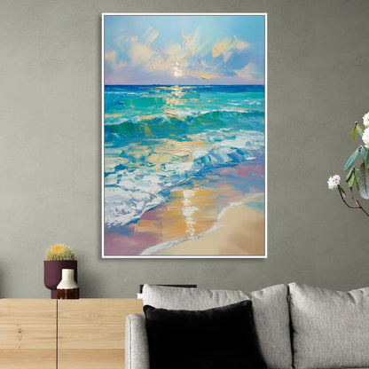 Caribbean Turquoise Gradient Living Room - White Canvas Wall Art
