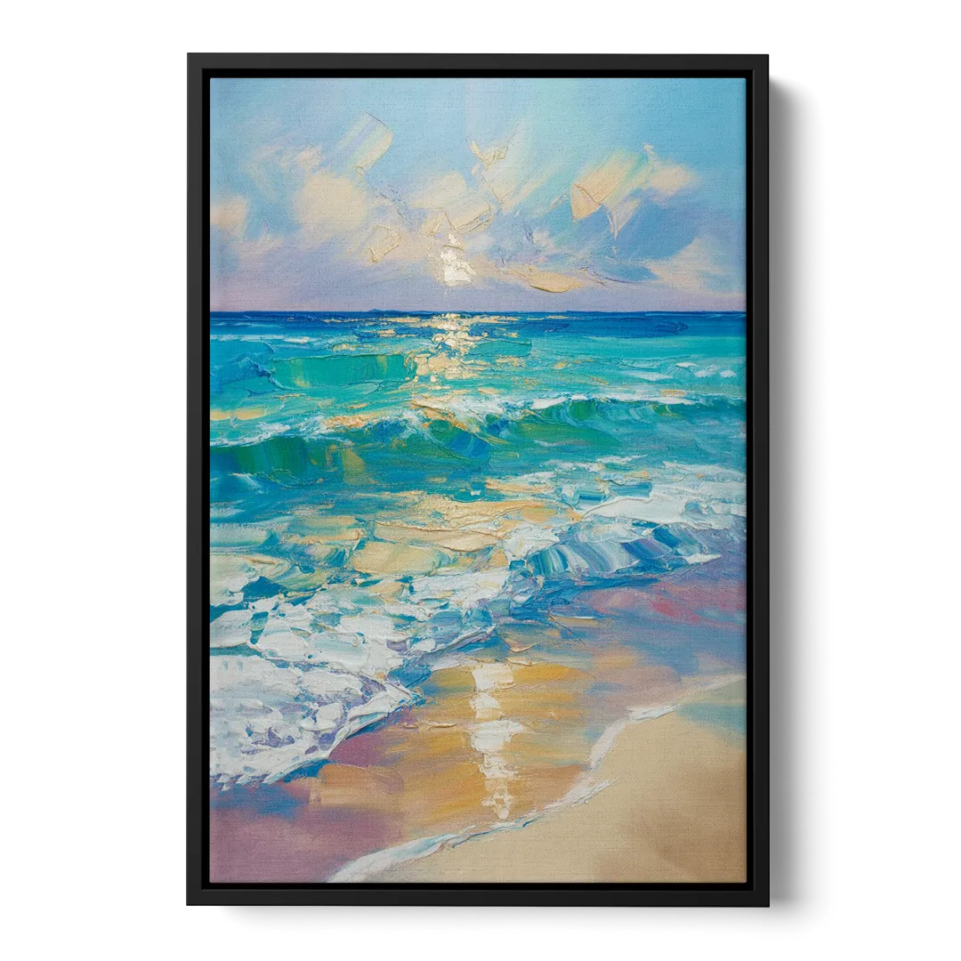 Caribbean Turquoise Gradient Front - Black Canvas Wall Art