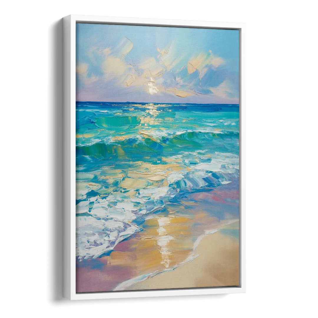 Caribbean Turquoise Gradient Side - White Canvas Wall Art