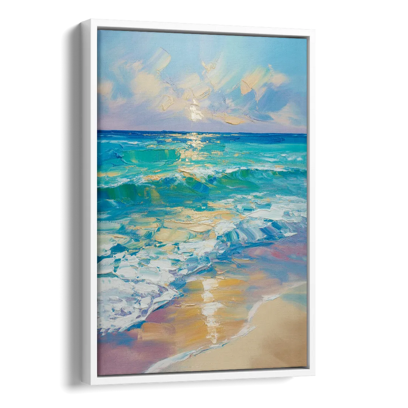 Caribbean Turquoise Gradient Side - White Canvas Wall Art