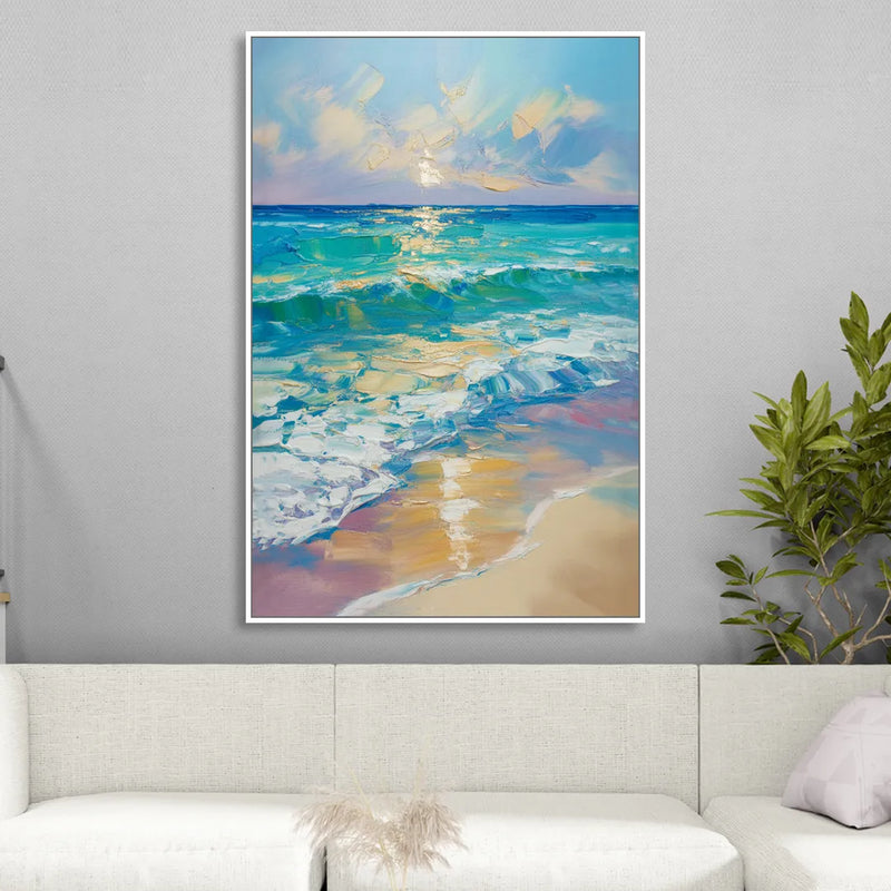 Caribbean Turquoise Gradient Sitting Room - White Canvas Wall Art