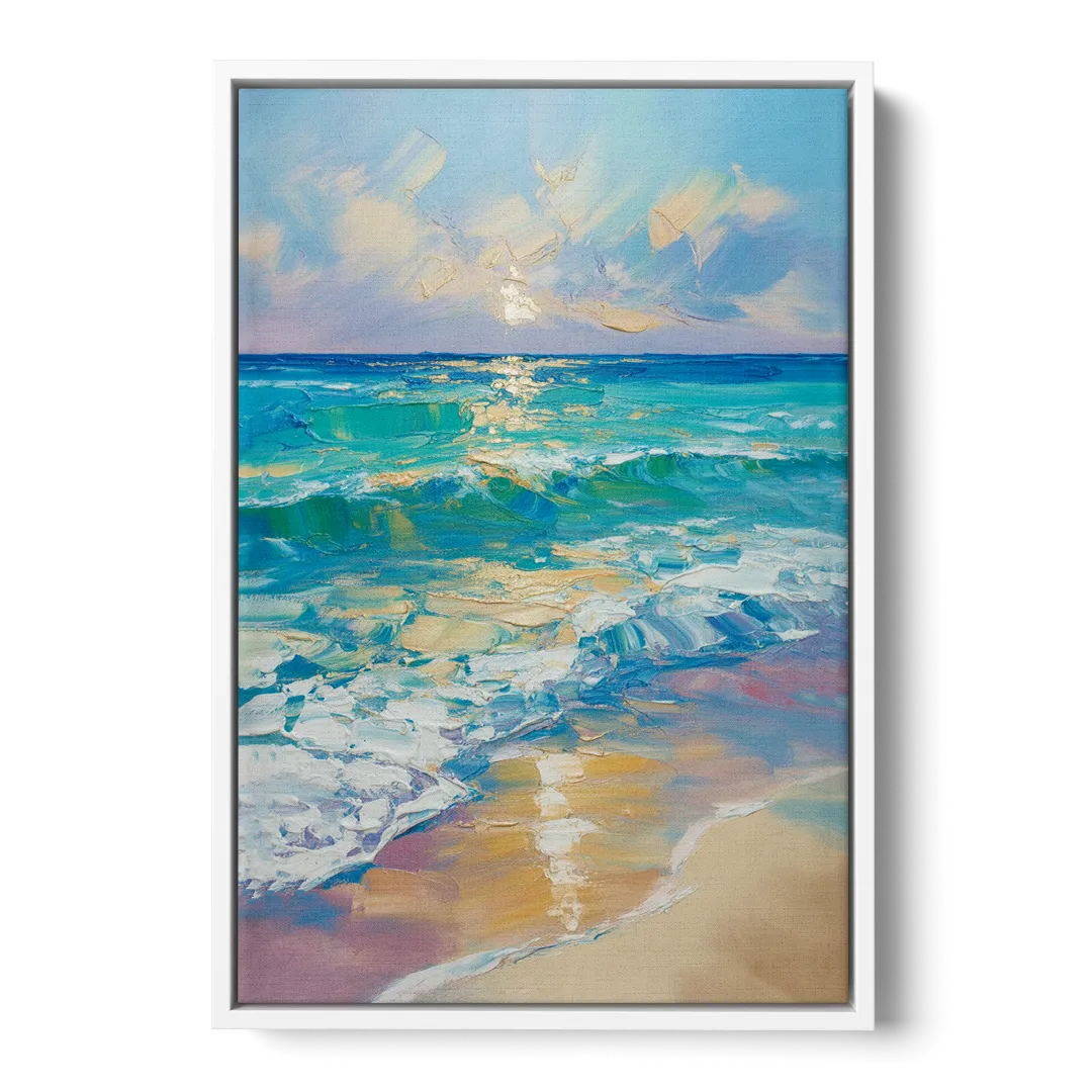 Caribbean Turquoise Gradient Front - White Canvas Wall Art