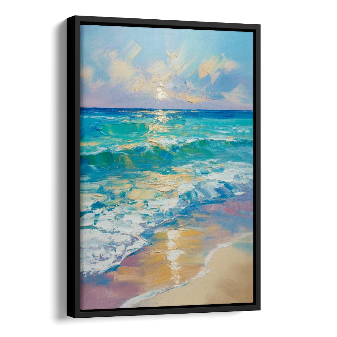 Caribbean Turquoise Gradient Side - Black Canvas Wall Art