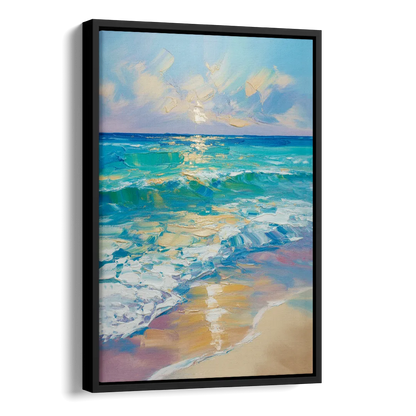 Caribbean Turquoise Gradient Side - Black Canvas Wall Art