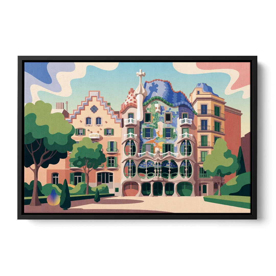 Casa Batllo Whimsy Front - Black Canvas Wall Art