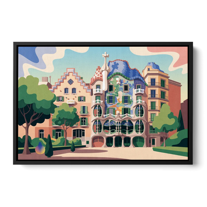 Casa Batllo Whimsy Front - Black Canvas Wall Art