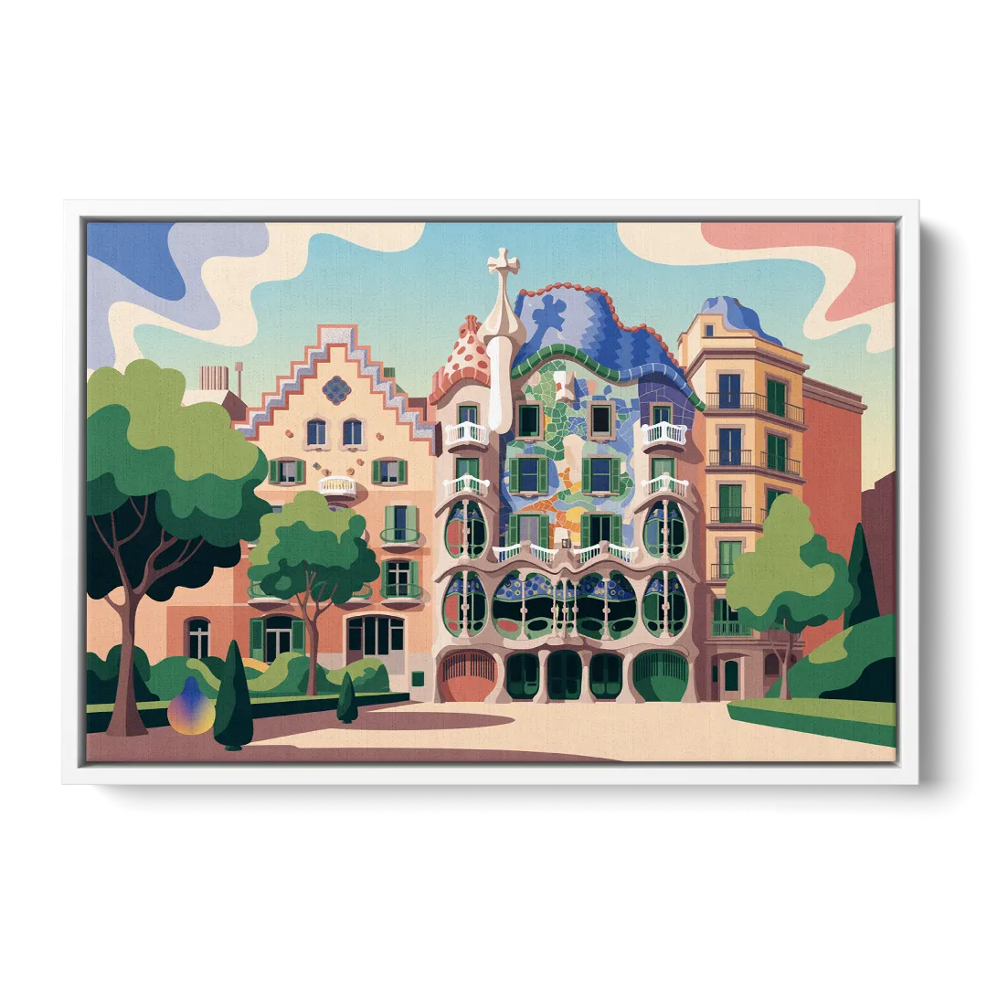 Casa Batllo Whimsy Front - White Canvas Wall Art