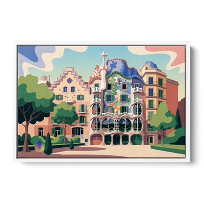 Casa Batllo Whimsy Front - White Canvas Wall Art