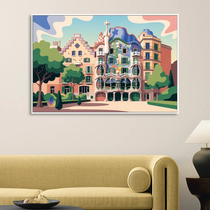 Casa Batllo Whimsy Sitting Room - White Canvas Wall Art