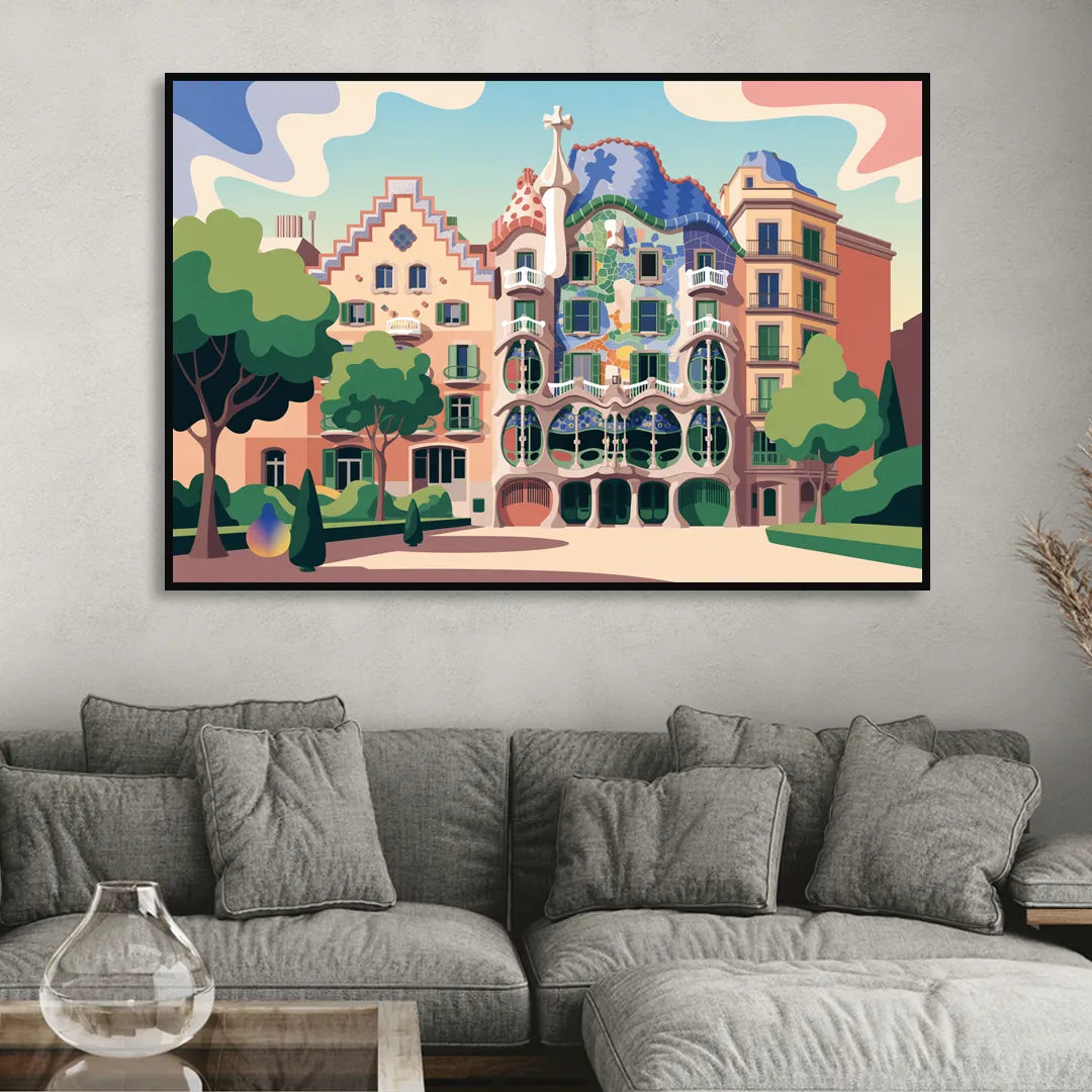 Casa Batllo Whimsy Sitting Room - Black Canvas Wall Art